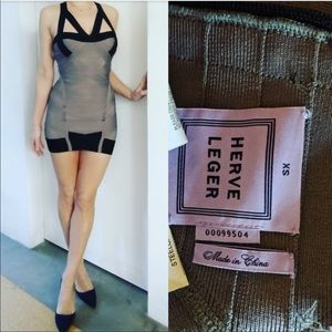 Herve Leger steel gray boudoir cut mini dress xs